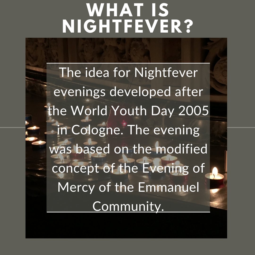 NightfeverL's tweet photo. What is Nightfever?
The idea for Nightfever evenings developed after the World Youth Day 2005 in Cologne. The evening was based on the modified concept of the Evening of Mercy of the Emmanuel Community.
#Nightfever #NightfeverLondon #London #Catholic #OpenChurch #Prayer https://t.co/t0ljsgNQ9t