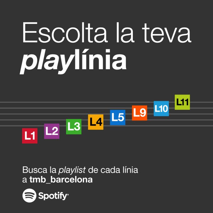 TMBinfo's tweet image. 🎵 Viatja en silenci però gaudeix de la millor música!

🎧 Posa’t els auriculars i explora les ‘playlínies’ del nostre Spotify.

🚇🚌 Omple de ritme als teus trajectes amb #metrobcn i #busbcn.

➡️ow.ly/xMIF50Sew7q

#EtsComEtMous #EtCuidesEnsCuides