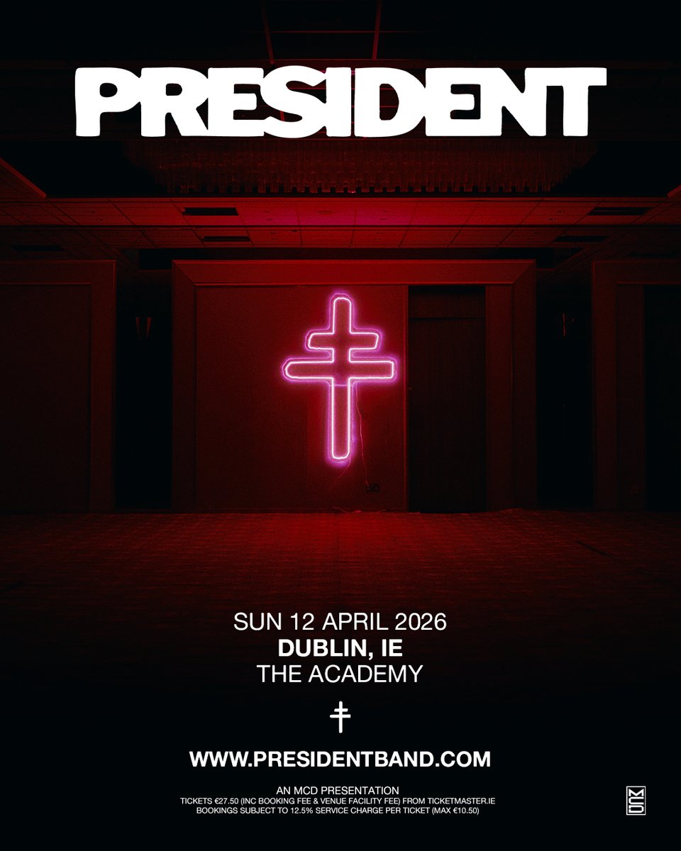 mcd_productions's tweet image. 𝑱𝑼𝑺𝑻 𝑨𝑵𝑵𝑶𝑼𝑵𝑪𝑬𝑫 ⚡️ Following the release of their debut EP King of Terrors and a string of rallying live appearances, PRESIDENT now embark on 'The Campaign Trail' tour including a headline Academy, Dublin show on April 12th 2026!
⭕️ MCD presale Thursday @ 10am
⭕️…