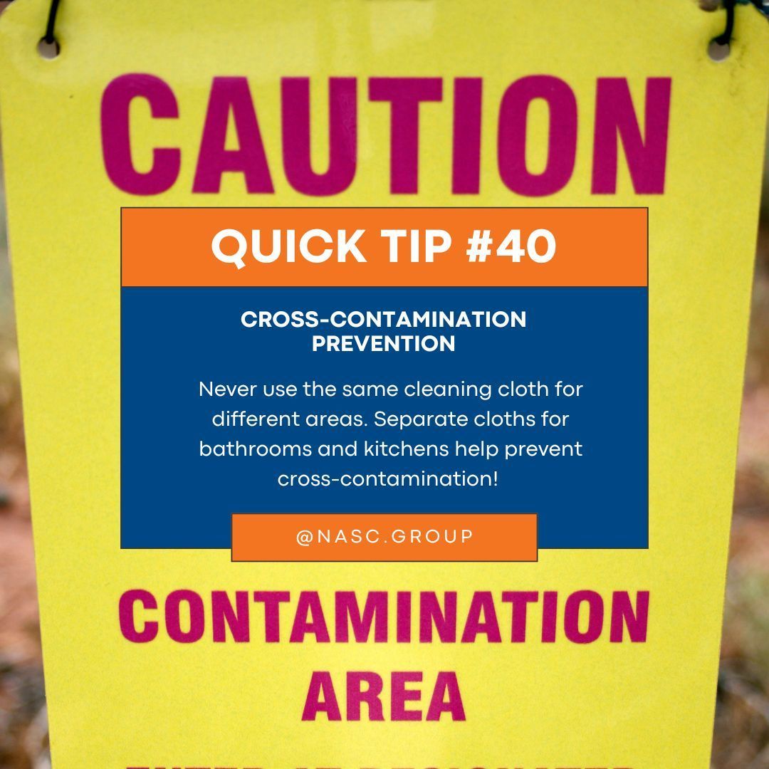 GroupNasc's tweet image. 🧴 Safety Tip of the Week: Never use the same cleaning cloth for different areas. Separate cloths for bathrooms and kitchens help prevent cross-contamination! 🧽

#HygieneMatters #CrossContamination #NASC