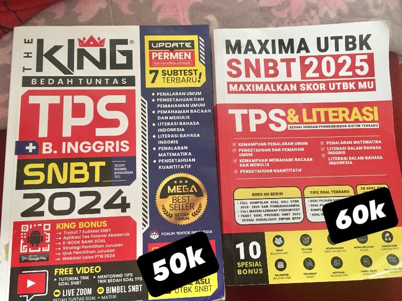 hai haiii👋🏻👋🏻👋🏻
berhubung masa utbk aku udh lewat jadi aku mau jual murah the king 2024 sama buku maxima utbk

oh iya TAKE ALL jadi 100k aja!!!

🏡Tangerang Selatan

WTS WTB The king Maxima utbk