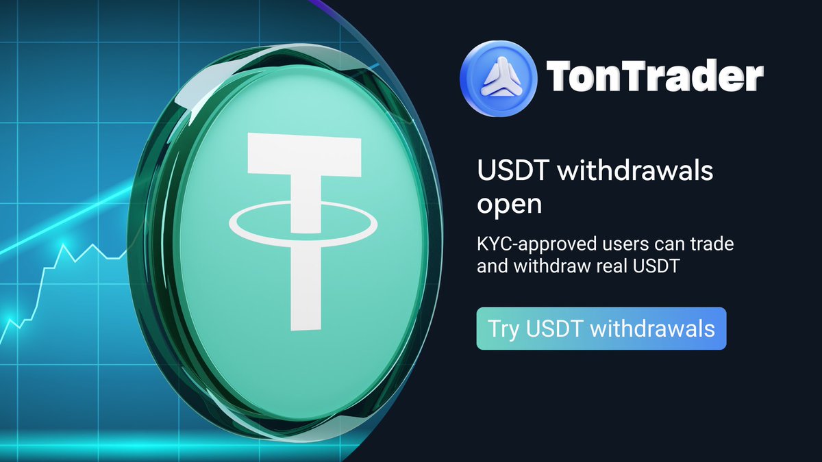 USDT withdrawals are now live on TonTrader.

If you are KYC-verified and in a supported region, you can now trade and withdraw real USDT directly from Telegram.

Say goodbye to jumping between platforms. Everything happens inside one seamless interface.

→ Try USDT withdrawals