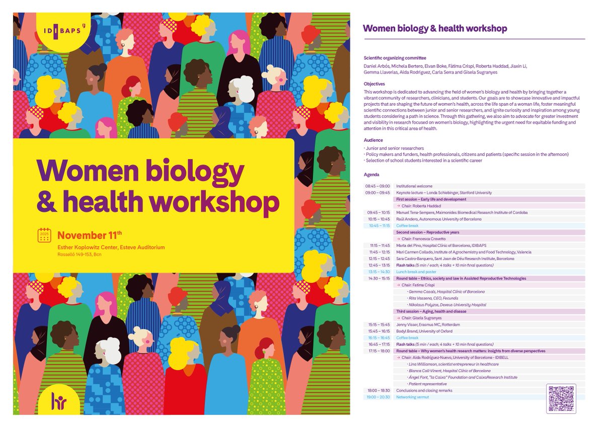 <a href="/hospitalclinic/">Hospital Clínic</a> <a href="/MichelaBertero/">michib</a> 🆕L'11 de novembre l’#IDIBAPS organitza el “Women Biology &amp; Health Workshop” #WBHW

Una jornada científica que per posar en valor la recerca que es fa en salut femenina♀️

Reserva't la data i apuntat-hi👉f.mtr.cool/mszlutimsi