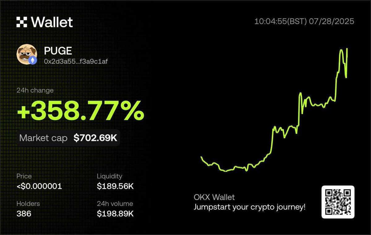 $PUGE is now listed on OKX Wallet. 🎉

web3.okx.com/ul/gPdeXXh

You can now max bid with Puge on <a href="/wallet/">OKX Wallet</a>! 😎