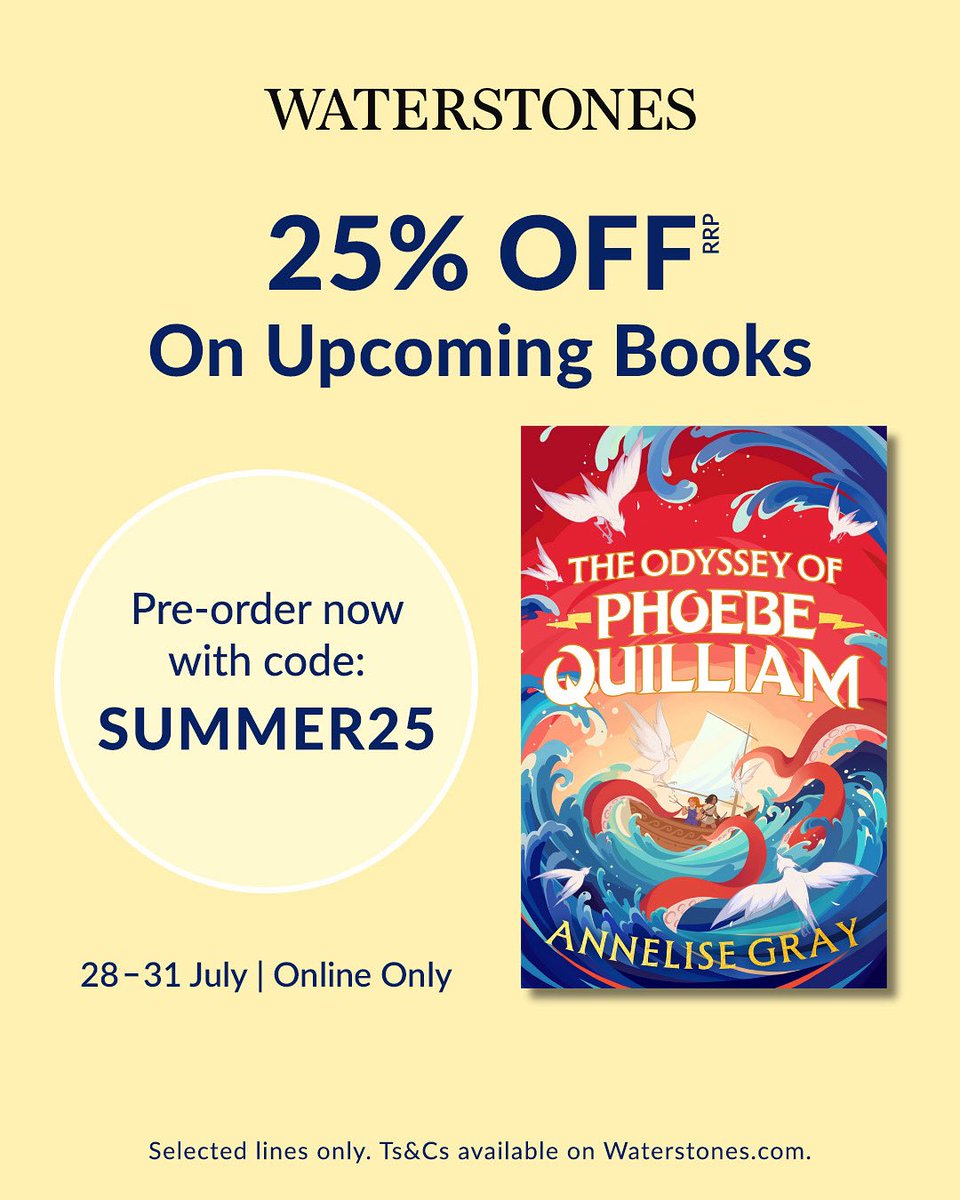 Annelise Gray (@annelisegray) on Twitter photo THE ODYSSEY OF PHOEBE QUILLIAM has been chosen as part of the <a href="/Waterstones/">Waterstones</a> summer pre-order promo offer…🥳
If you know kids who love adventure stories and/or Greek myths, enter SUMMER25 at the checkout before end of Thurs and get a lovely 25% off.
#WPreorder
<a href="/_ZephyrBooks/">Zephyr Books</a> THE ODYSSEY OF PHOEBE QUILLIAM has been chosen as part of the <a href="/Waterstones/">Waterstones</a> summer pre-order promo offer…🥳
If you know kids who love adventure stories and/or Greek myths, enter SUMMER25 at the checkout before end of Thurs and get a lovely 25% off.
#WPreorder
<a href="/_ZephyrBooks/">Zephyr Books</a>