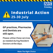 Resident doctors will strike 25-30 July. NHS services will be busy, with longer waits. Those with most urgent need will be prioritised.

General practice, community pharmacies, and dentistry are open, &amp; the public should continue to access these services as needed on strike days.