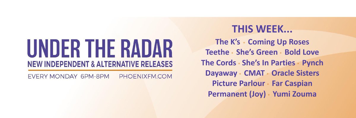 overtimer's tweet image. Tonight 6-8pm on @phoenixfm interviews with @TheKsUK and Fran Lusty from Latitude Festival + new music from @pictureparlour_ @shesinparties__ @PynchBand @leoraclesisters @ducksltdband @SkepWax @permanentjoyuk @FarCaspian @shes_green @HannahMazey @cominguprosessg #Teethe #Tabi