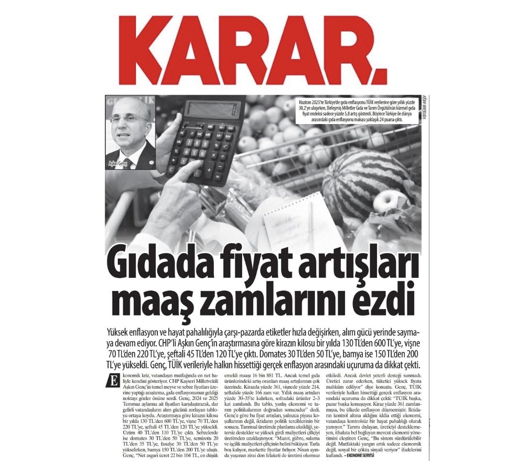 gencaskn's tweet image. ❗️Pazarda artık kilo değil, gramla alışveriş yapan insanlar var.
❗️Sebep yüksek fiyat değil sadece.
❗️Sebep, bu ülkeyi yönetenlerin halktan kopuk ekonomi tercihleridir.
🗞️@KararHaber