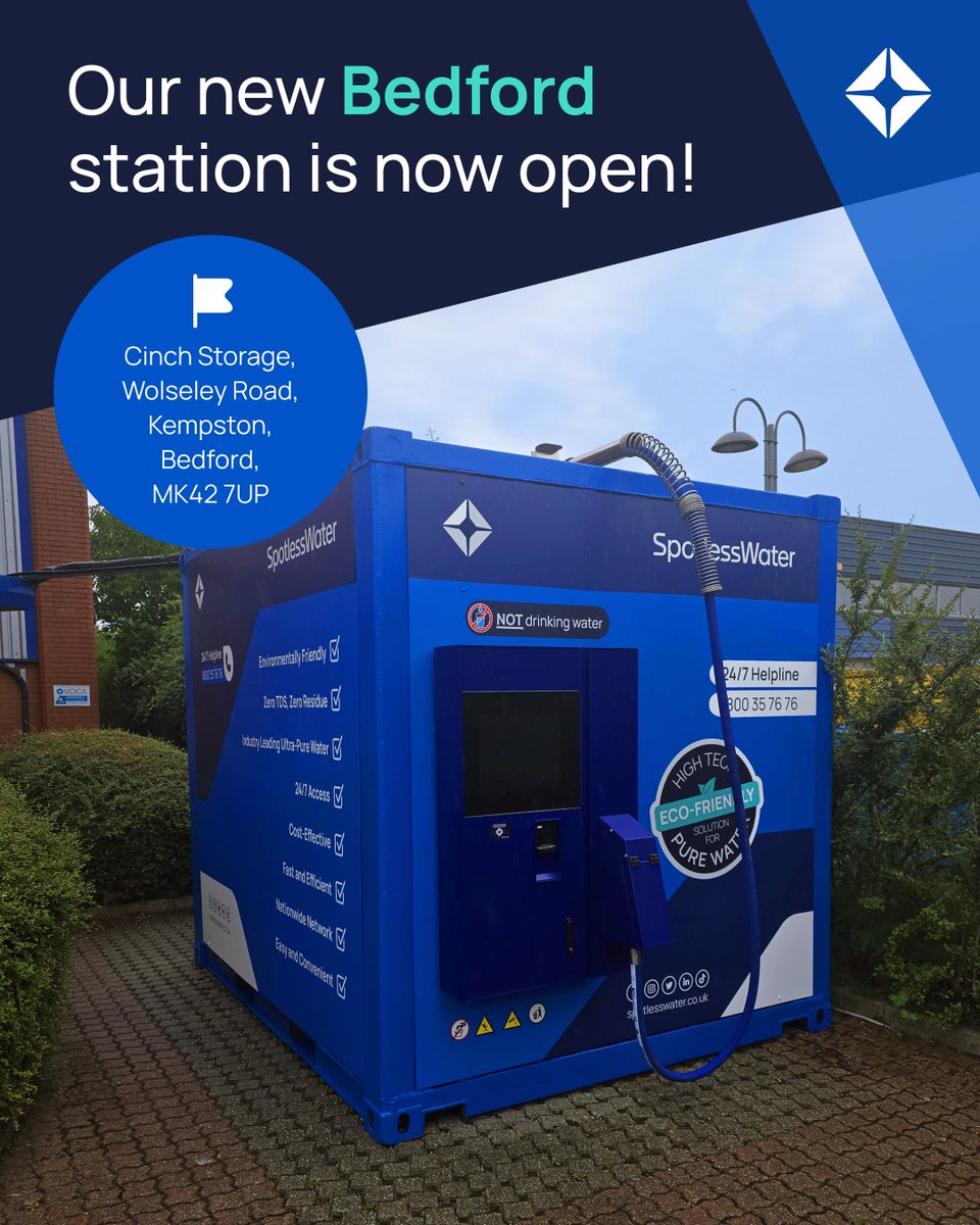 Great news! Our new station in Bedford is now OPEN!🎉 Fill up today with eco-friendly, fast-fill, ultra-pure water.💧

📍spotlesswater.co.uk/articles/bedfo… 📍

#Bedford #SpotlessWater #ultrapurewater #SpotlessWaterUK