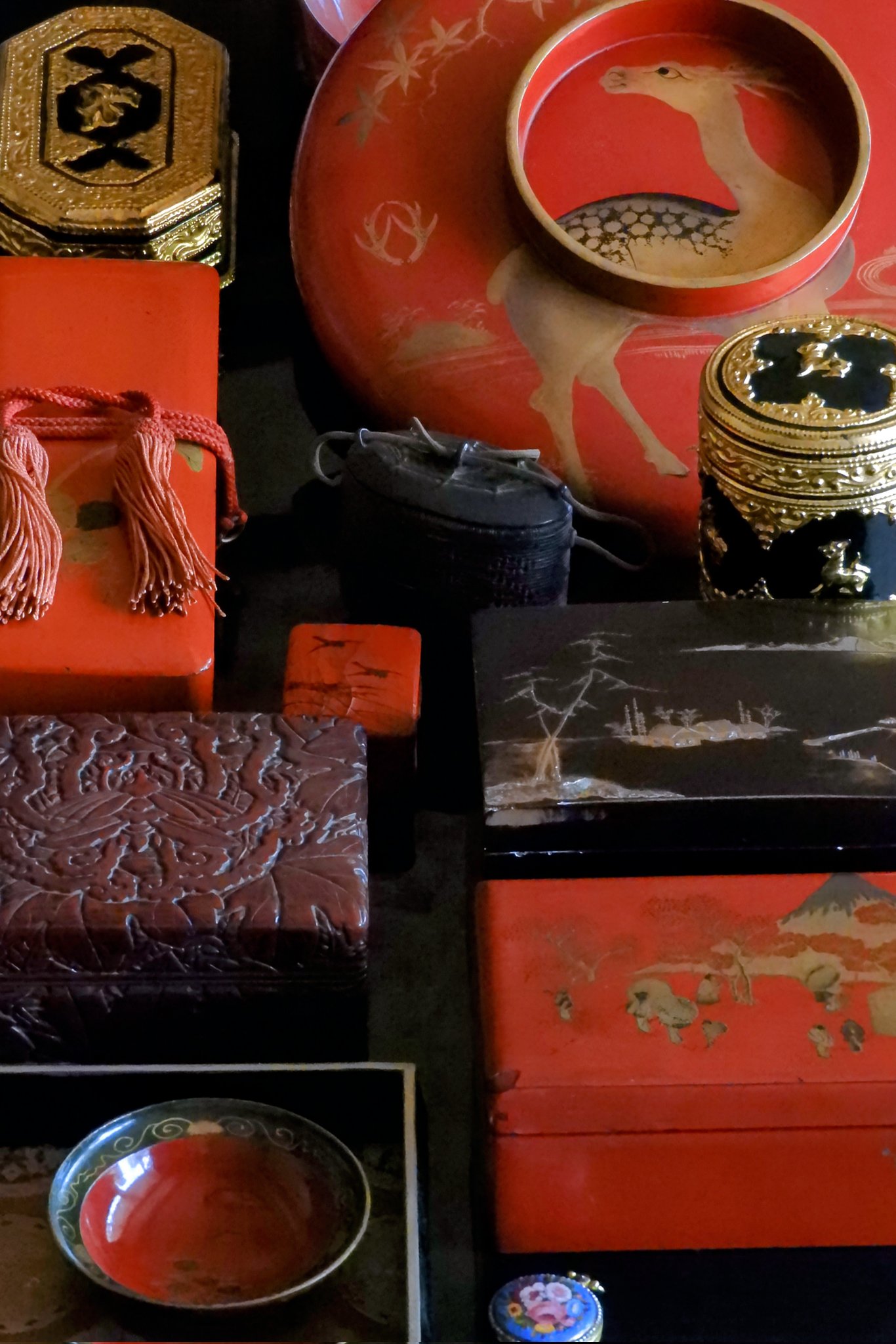 江戸期　萬古焼　陶製蒔絵蓋物　直径13.7㎝　東な6-0501① 江戸期 萬古焼 陶製蒔絵蓋物 直径13.7㎝ 東な6-0501①