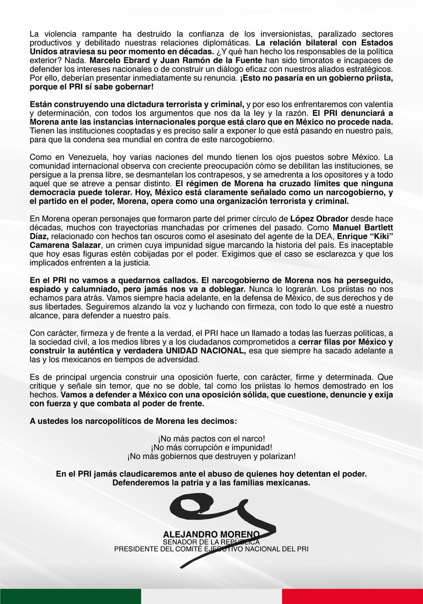 alitomorenoc's tweet photo. El PRI está firme para defender a México. El narcogobierno de MORENA quiere que olvidemos lo importante, pero no lo vamos a permitir. https://t.co/pKacjY8fig