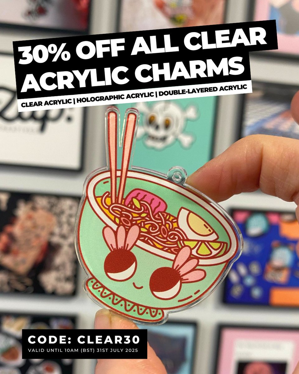 ZapCreatives's tweet image. Get 30% off ALL clear acrylic charms with code: CLEAR30
Discount ends 10am (BST) 31st July 2025! ⏰

Our clear acrylic charms are made from 100% recycled acrylics that were destined for landfill and incineration. ♻️

Click here to enjoy this offer &amp;gt;&amp;gt; tinyurl.com/29fzn4an