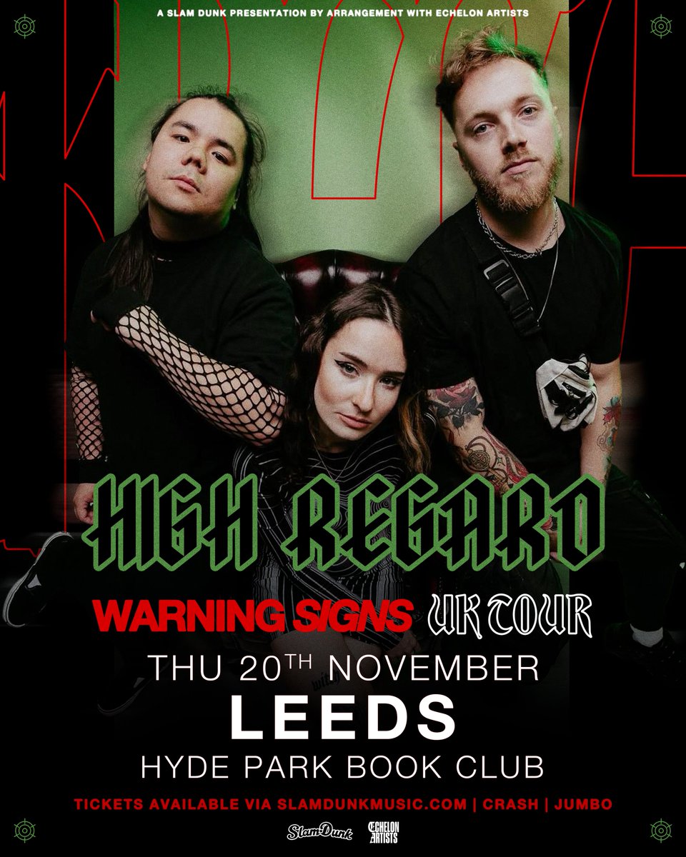 slamdunkpresent's tweet image. Alt rock trio @highregardpop serve a throwback sensation, enwrapped within guttural guitar riffs, and intermingled with an innovative and modern rage.
See them live at @HPBCLeeds on Thursday 20th November!
Tickets on sale now from slamdunkmusic.seetickets.com/event/high-reg…