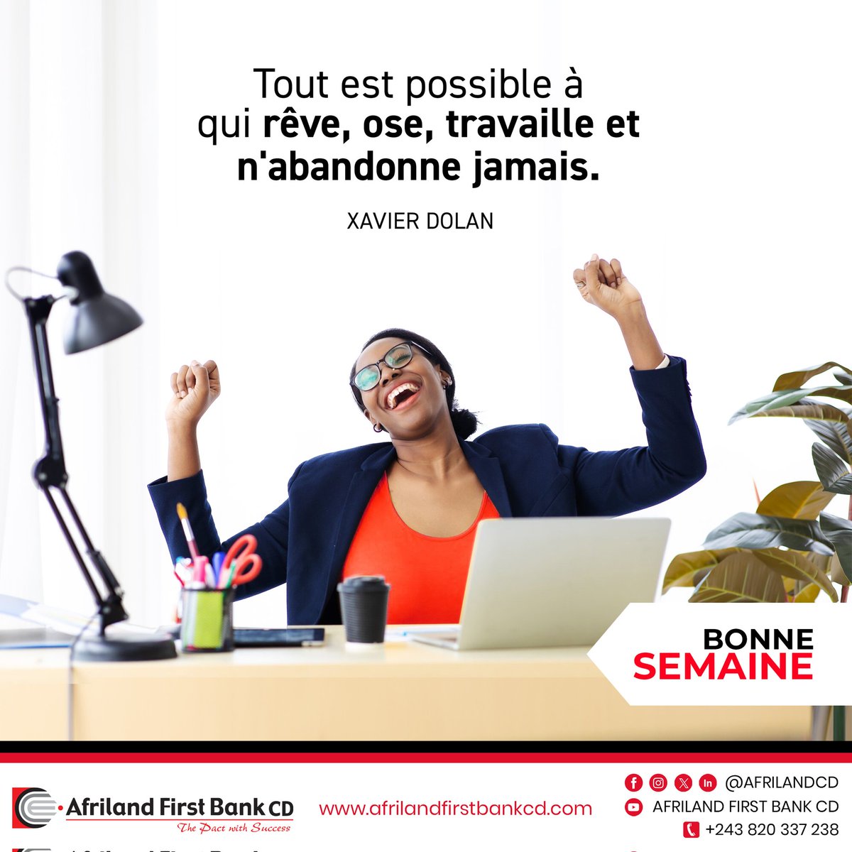 Afriland First Bank CD vous souhaite une bonne semaine.
.
#afrilandfirstbankcd🇨🇩