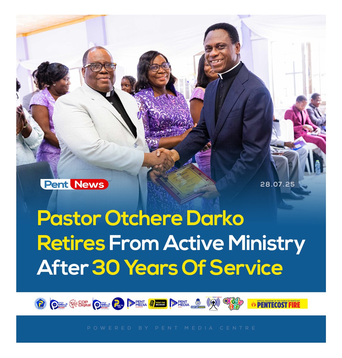 thecophq's tweet image. The Sahara Central Assembly of @thecophq was filled with gratitude and celebration as Pastor Dickson Otchere Darko officially bowed out of active ministry after three decades of dedicated service.
🌐 | Read more: tinyurl.com/yxx6tfdp
#PentNews | #PossessingTheNations