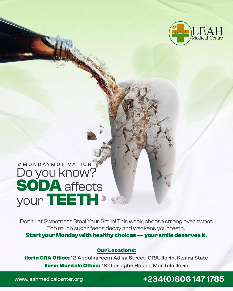 leah_foundation's tweet photo. Did you know that soda silently attacks your teeth — causing decay, erosion, and damage over time?
This week, skip the sugary sip and choose water, milk, or fresh juice instead.

#MondayMotivation #HealthySmile #DentalAwareness #CutTheSugar #SodaDamage #LEAHCares #ToothTruth https://t.co/OUyad3w5GU