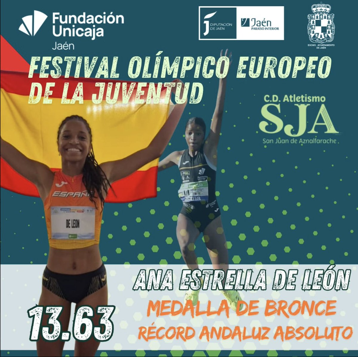 💚¡Cómo brillan los atletas del <a href="/UnicajaAtletism/">Unicaja Atletismo</a>!
🥈Rocío Arroyo, subcampeona de Europa (800m y 4x400).
🥇Ángel González, campeón de Europa (4x400m).
🥉Montserrat Montañes, medalla de bronce en Martillo.
🥉Ana Estrella de León, medalla de bronce conseguida en el <a href="/Skopje2025/">European Youth Olympic Festival Skopje 2025</a>.