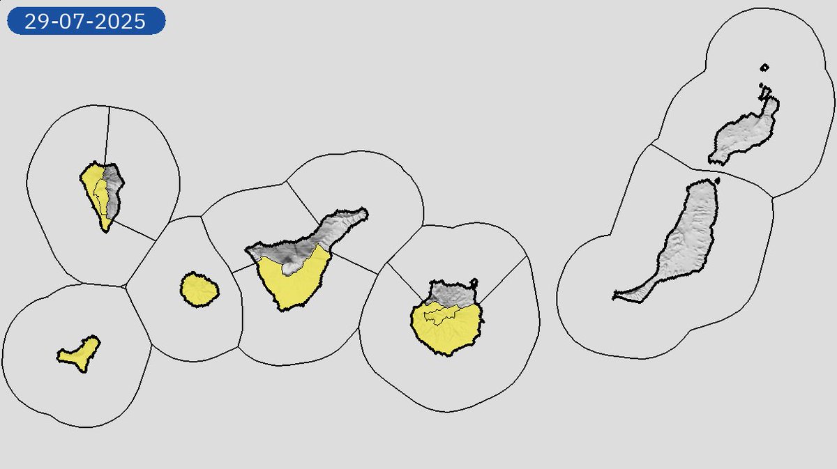 28/07 10:18 Avisos  activos hoy y mañana en Canarias por temperaturas máximas. Nivel máximo de aviso: amarillo.
Actualizaciones en aemet.es/es/eltiempo/pr…