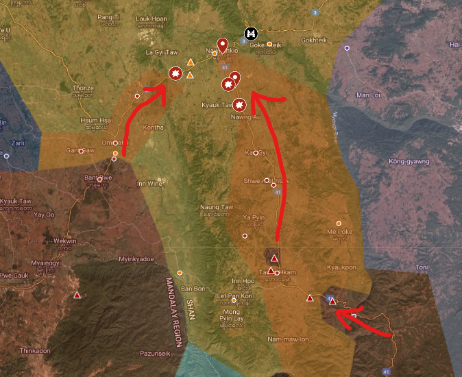 The majority of Nawnghkio is now back under SAC control after a protracted counter-attack by government forces. 

The first major advance, after several months of intermittent fighting, was regaining full control of the 902 Artillery Command in Taung Hkam, in March. TNLA had