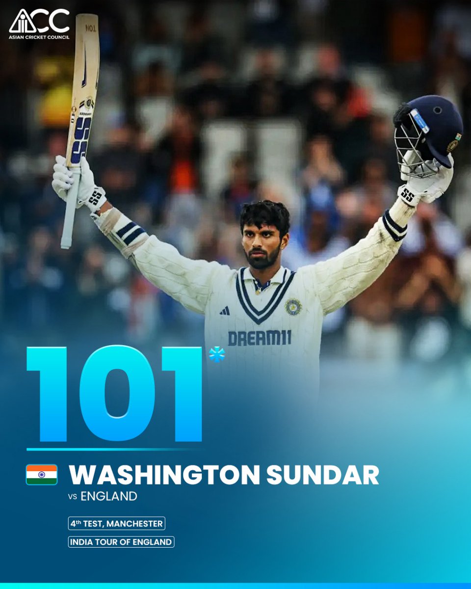 ACCMedia1's tweet image. Milestone: unlocked 🔓

Washington Sundar brings up his maiden Test century, a knock of grit, class, and calm under pressure! 💯🇮🇳

#ACC #ENGvIND