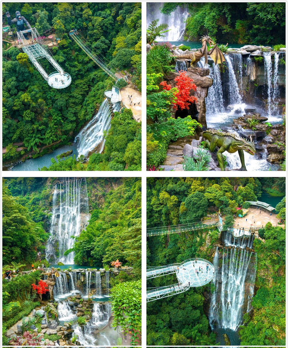 这是中国国家4A级旅游景区广东清远市古龙峡的景色，景区以“奇、险、幽、旷”著称，拥有五大核心项目：世界最长悬空玻璃平台云天玻霸、世界最长自然水域竞赛河道国际漂流赛道、大瀑布群、悬崖乐园和网红河谷，被誉为“漂流王中王，玻璃霸中霸”，是粤港澳大湾区热门旅游目的地。#大美中国