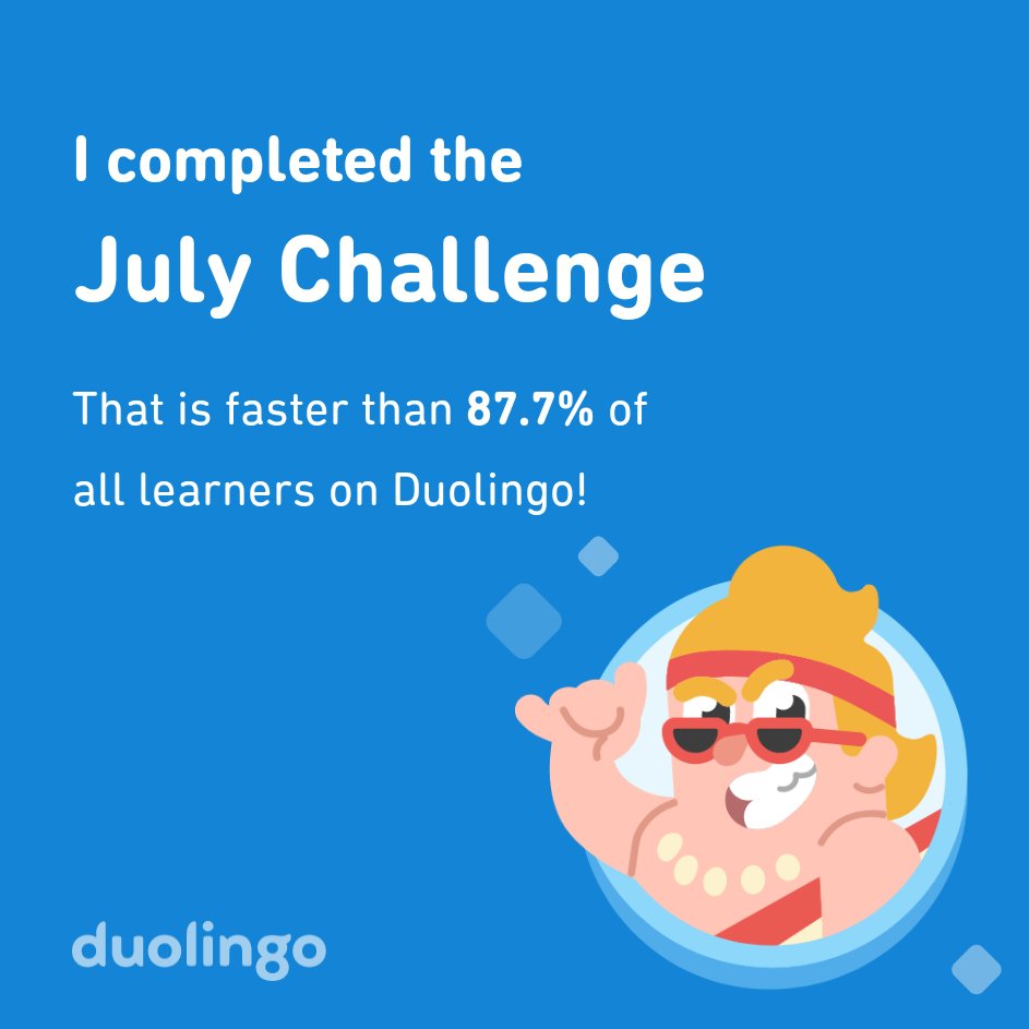 namse's tweet image. I completed the July challenge faster than 87.7% of all learners on Duolingo!