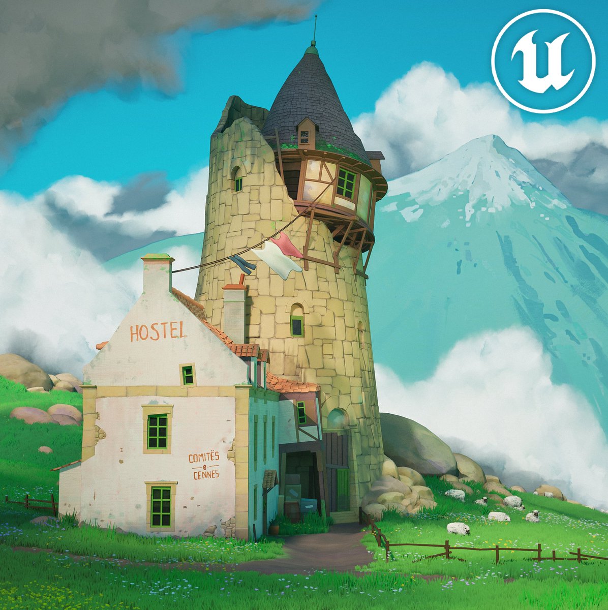 RJducats's tweet image. It&apos;s done! My 3D adaptation of Alariko&apos;s Repurposed Old Tower! A cinematic reveal, handful of beauty shots, close ups, and some alternative time of day renders can be found here: artstation.com/artwork/XJvPPD #Art #Portfolio #EnvironmentArt #UnrealEngine #UE5 #3D #Stylized #OpenToWork