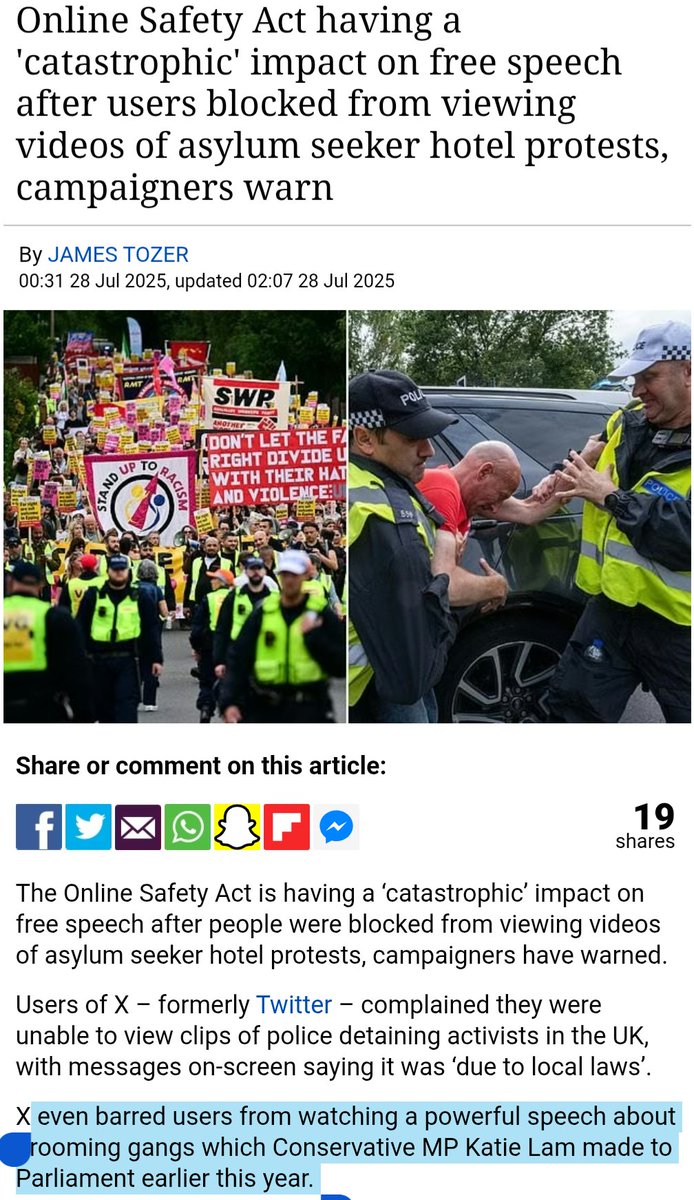 Nothing exemplifies the failure of our modern politicians than the Online Safety Act.

It was nodded through parliament - objections dismissed, with the only MPs voting against doing so because they thought *it didn't go far enough*!

Utter, unmitigated failure.