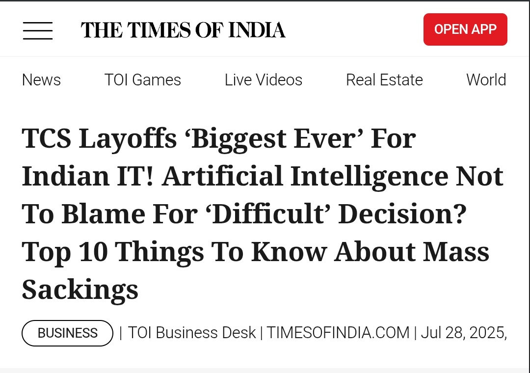 TheSuranaverse's tweet image. TCS has done the biggest layoff of all time - 12,260+ employees 😱

And not just TCS,
@hcltech - 8000+
@Infosys - 1900+
@tech_mahindra - 210+
@Wipro - 110+

But wait it&apos;s not only Indian IT, global tech giants like
@intel - 22% of total workforce
@Microsoft - 9000+
@IBM - 8000+