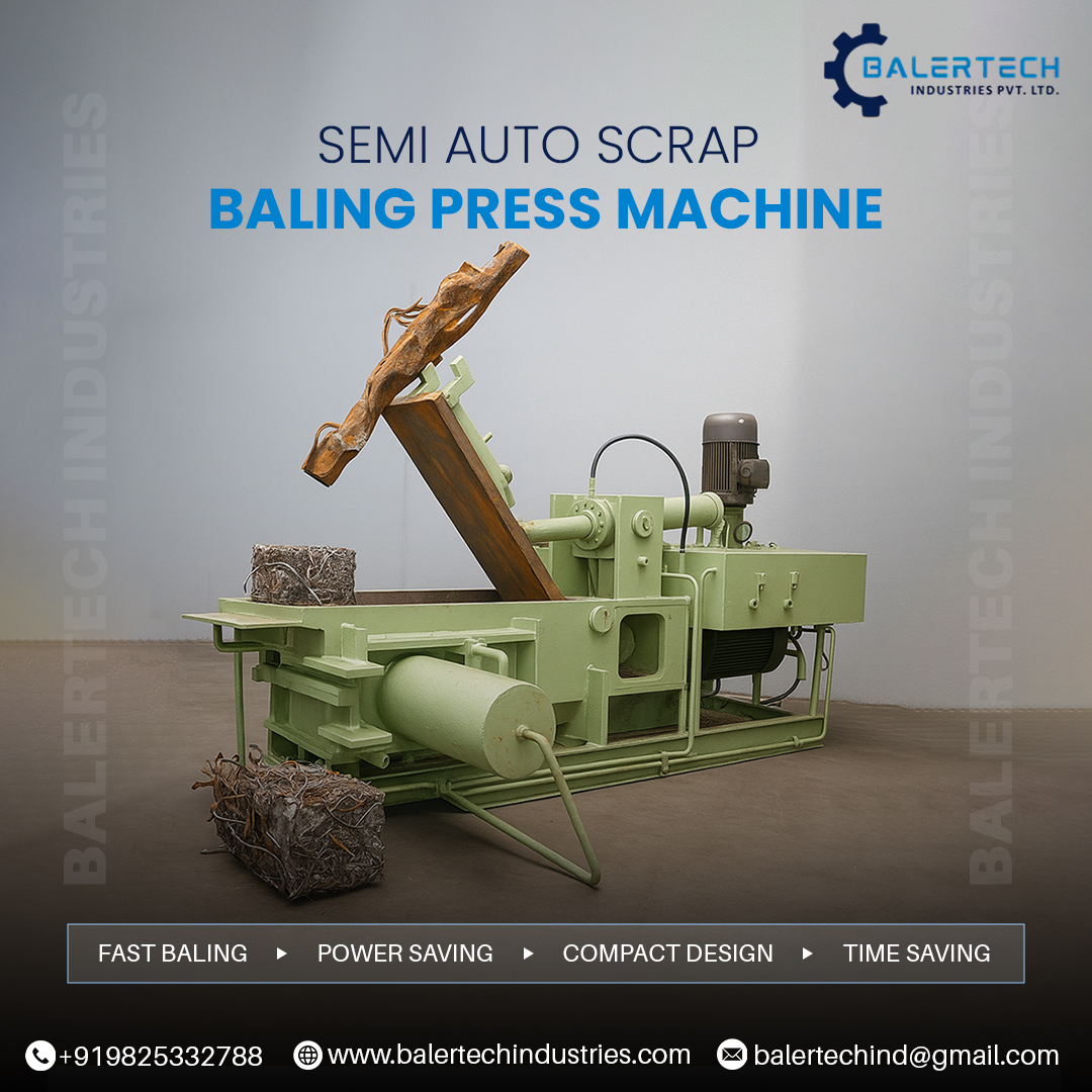 Balertech's tweet image. Efficient scrap handling! ♻️ Try Balertech’s Semi Auto Baler – fast, compact &amp;amp; energy-saving.  

 Contact Us now :
📞 +91 98253 32788
🌐 balertechindustries.com
📧 balertechind@gmail.com
 
#Balertech #ScrapBalingMachine #WasteManagement #RecyclingSolutions