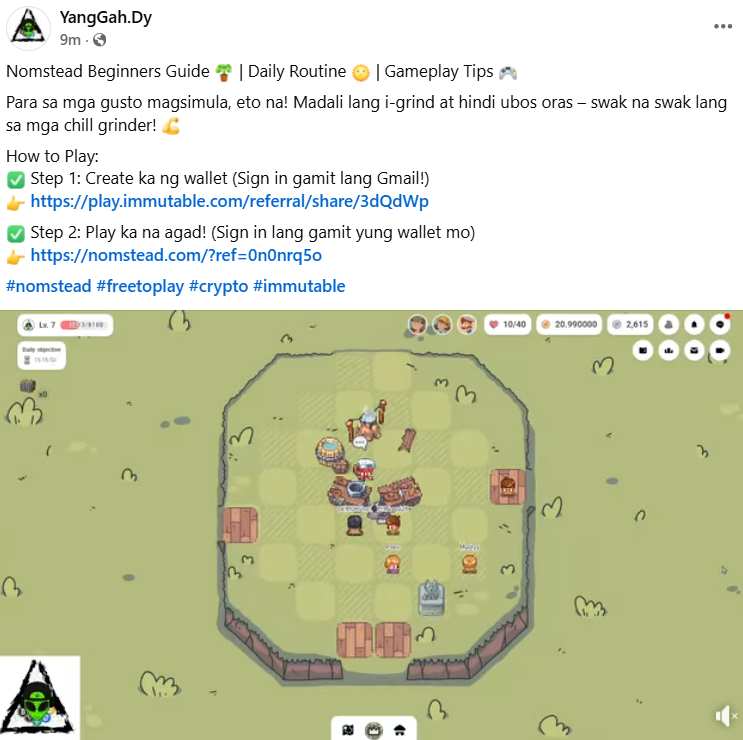 Yanggah_Dy's tweet photo. Drop video on Facebook of Nomstead Beginners Guide 🪴 | Daily Routine 🌞 | Gameplay Tips 🎮

Create Immu Account:
https://t.co/VFkZwaihko

Play here: https://t.co/K9zHdvbeUZ

@NomSteadGame  @Immutable https://t.co/PFgILKxpGq