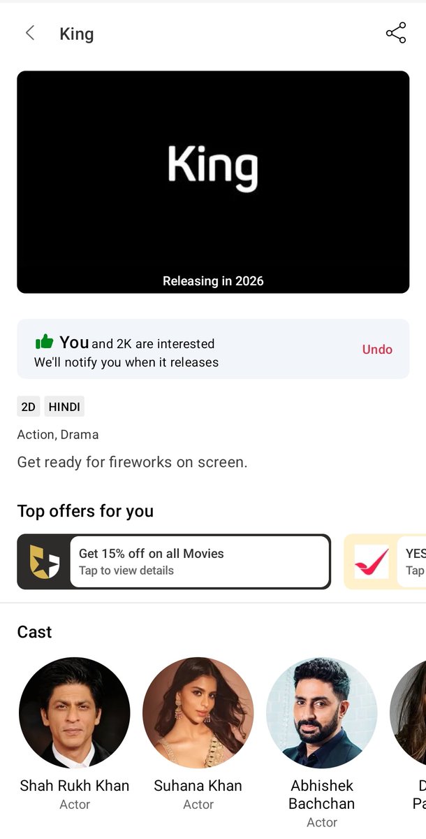 No poster, No announcement.
Just HYPE

2k interests already marked for #King 

keep sharing with friends and relatives ❤️❤️‍🔥 
 in.bookmyshow.com/movies/mumbai/… @Bookmyshow