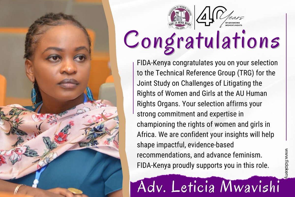 fidakenya's tweet image. We celebrate your appointment to the Technical Reference Group for the AU Joint Study on Women and Girls’ Rights. @MwavishiFem