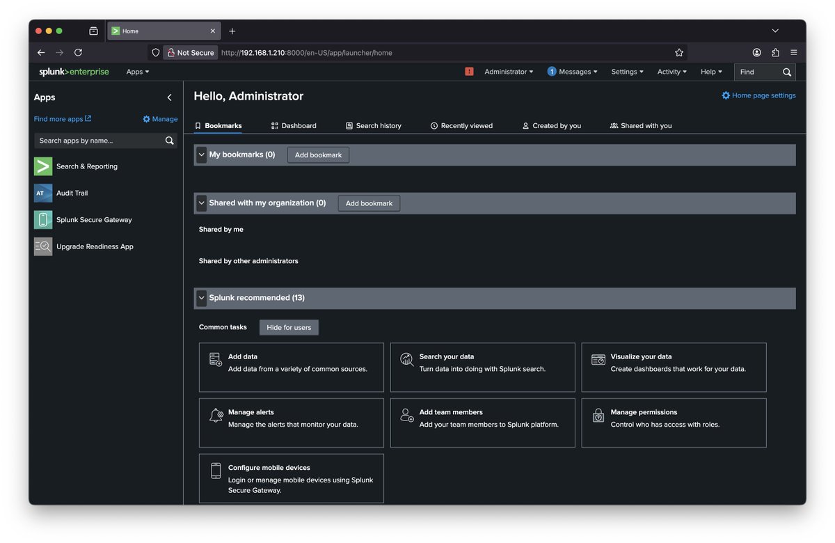 rogue_router's tweet image. More new stuff to discuss in CML. Splunk running on my CML server.