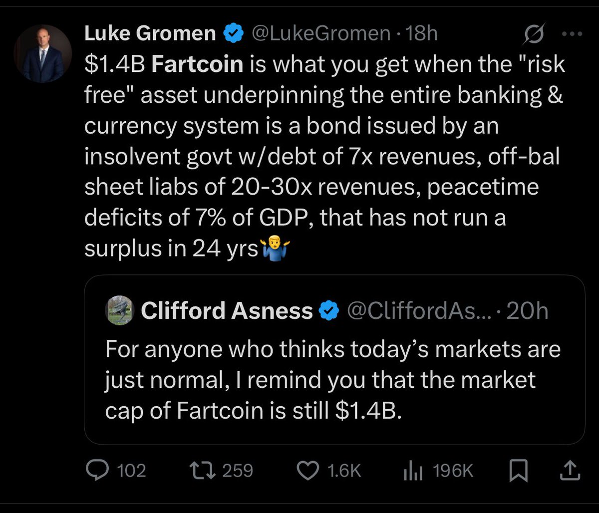 bmerke1's tweet image. They will always talk about Fartcoin first. 

Rent free.