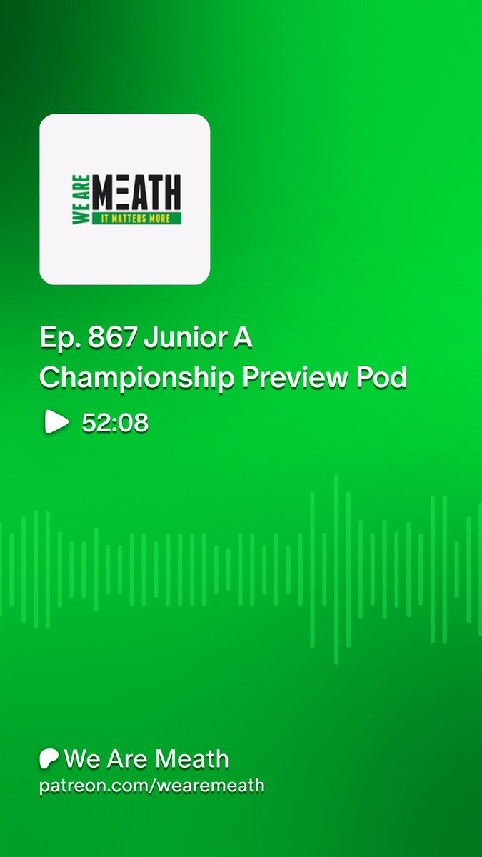 wearemeath's tweet image. 50+ minute Junior A Preview & Prediction Show live now. Groups dissected and all games previewed:
● Kilmainham v St. Ultan's
● Dunderry v Ballinlough
● St Brigids v Clann na nGael
● Carnaross v Moylagh
● St Vincents v Syddan
● Nobber v Slane
⬇️⬇️
patreon.com/posts/13481508…