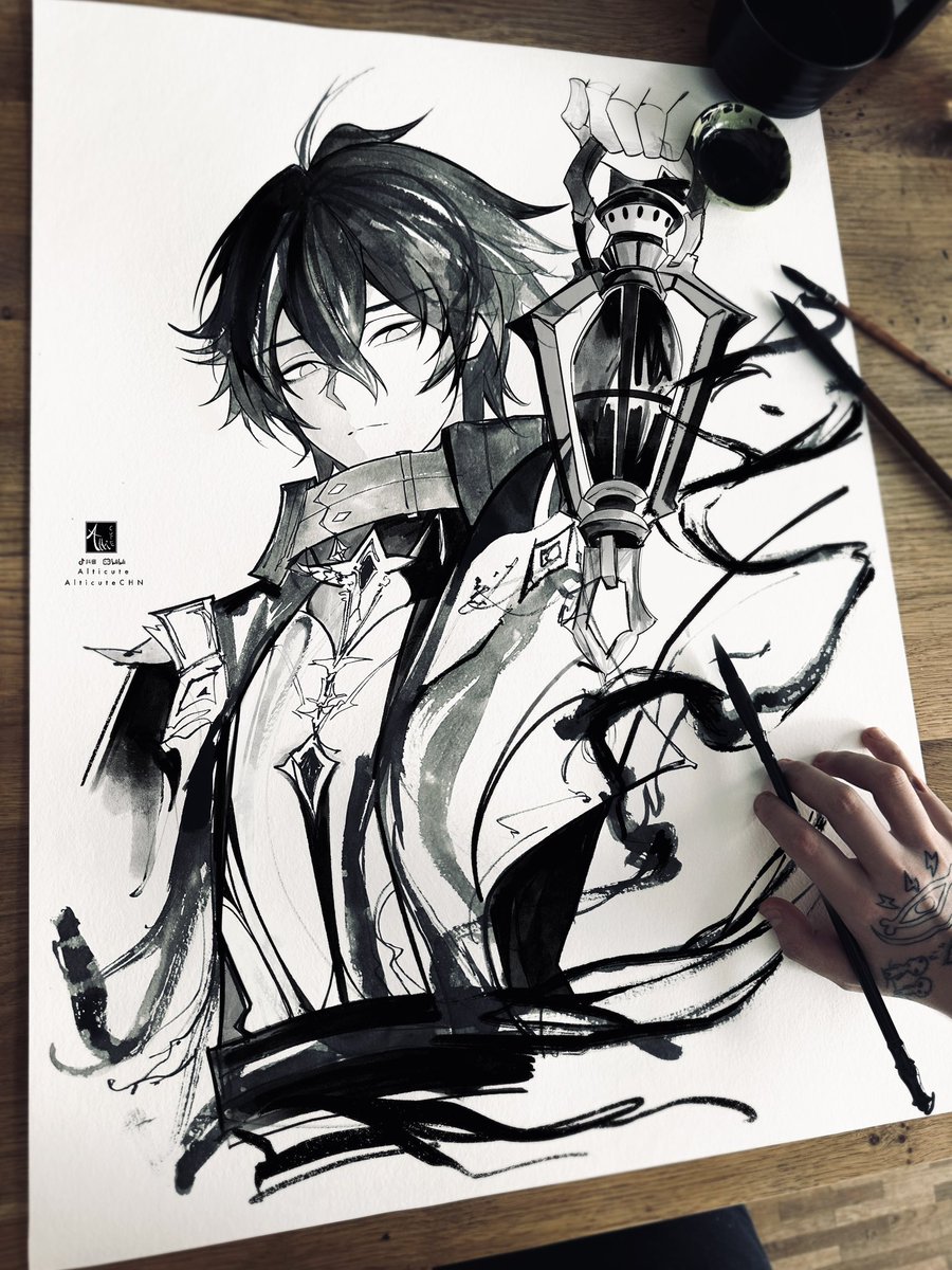 Alticute1's tweet image. Flins ink illustration #genshin #art