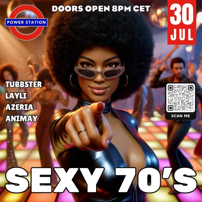 🎉 Power Stations presents: Sexy 70’s – this Wednesday, 8PM CEST! 🕺 4 DJs: Tubbster, Layli, Azeria, Animay 💿 Expect disco, drama, and dangerously flared trousers. ✨ Come for the music, stay for the questionable fashion choices. #Sexy70s #PowerStation3dx #3dxChat