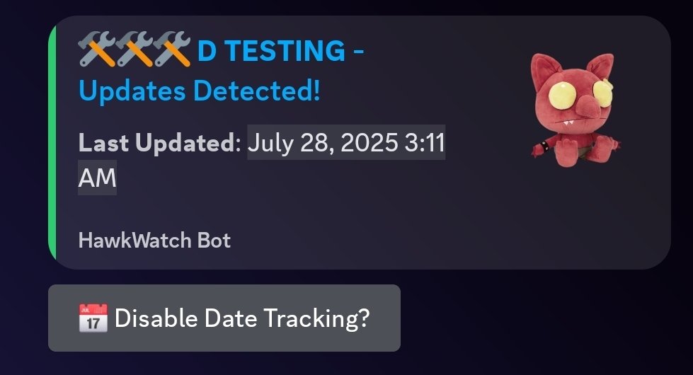 HawkWatch_dis's tweet photo. If you didn't know before you could customize what HawkWatch tracks - we added an easy button to disable update time tracking! 

Me personally I love the historical history to see when a #ROBLOX game is getting developed 🥰 but the choice is yours!! https://t.co/6sXz8d4DN2
