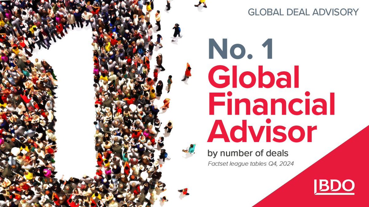 addis_fortune's tweet image. 𝐀𝐃𝐕𝐄𝐑𝐓𝐈𝐒𝐄𝐌𝐄𝐍𝐓: Congrats to the BDO community.
We’re now the No.1 global financial advisor in Quarter 4, 2024 by number of deals.
