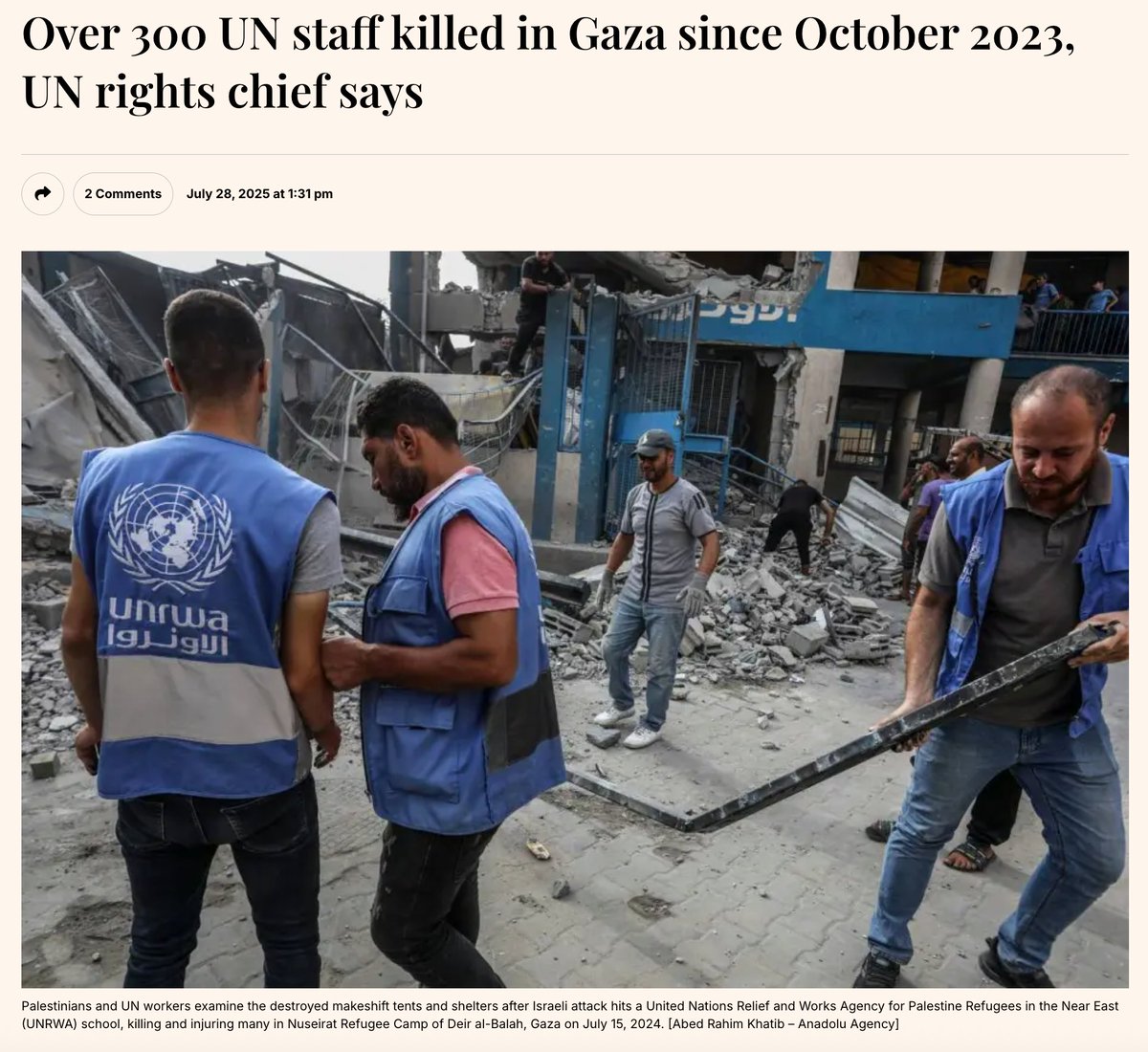Azmarjo1's tweet image. The United Nations High Commissioner for Human Rights, Volker Turk announced on Sunday that more than 300 UN staff have been killed in Israeli military operations in Gaza since October 2023.

“According to the Ministry of Health in Gaza, more than 200,000 Palestinians have been…