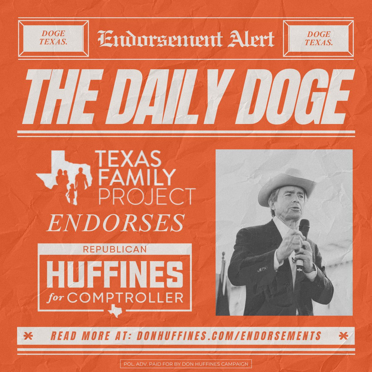 Don Huffines Campaign (@teamhuffines) on Twitter photo .<a href="/DonHuffines/">Don Huffines</a> has the endorsement of <a href="/FamilyProjectTX/">Texas Family Project</a>. They know Don will fight to protect families and stop taxpayer funding of anti-family agendas. .<a href="/DonHuffines/">Don Huffines</a> has the endorsement of <a href="/FamilyProjectTX/">Texas Family Project</a>. They know Don will fight to protect families and stop taxpayer funding of anti-family agendas.