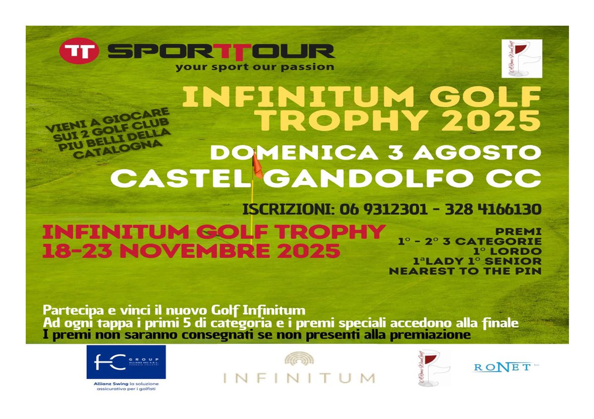 Castelgolf's tweet image. Le gare di questa settimana 🤩 Mercoledì 30 Luglio 15° DIGA TOUR gara su 18 buche stableford 💪 Sabato 2 Agosto TGOLF TOUR 2025 gara 18 buche stableford a 3 categorie 🔝 Domenica 3 Agosto INFINITUM GOLF TROPHY gara 18 buche stableford a 3 categorie 🤩 Iscrizioni Aperte☎️