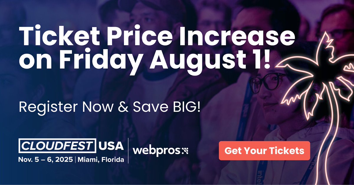 The countdown to #CloudFestUSA is on! Don’t miss your chance to connect with the best in cloud, hosting and #WordPress community.

Huge thanks to our amazing media partners for helping us bring this community together.

Prices rise August 1: eu1.hubs.ly/H0kZyxB0