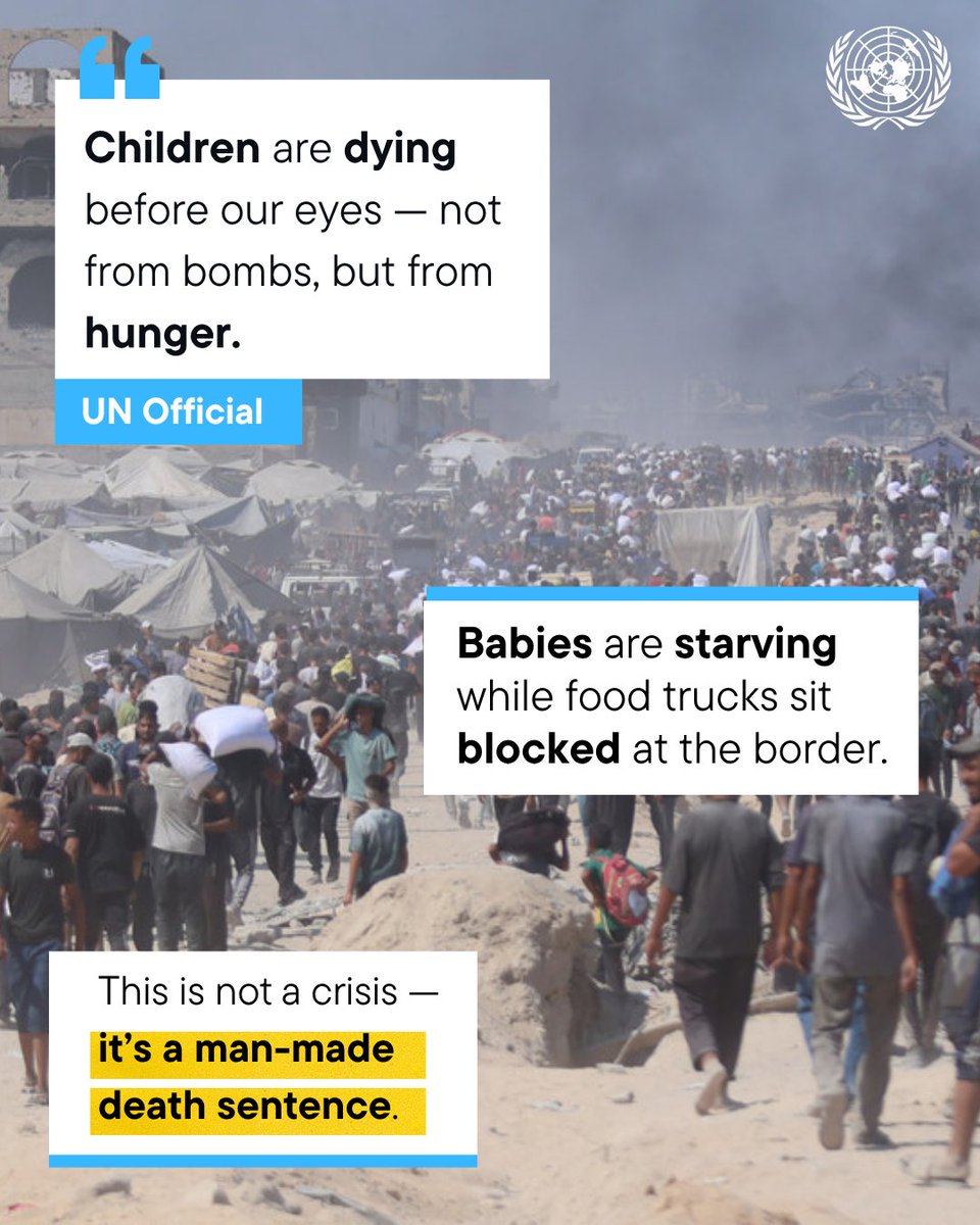 United Nations Geneva (@ungeneva) on Twitter photo đ¨ GAZA | UN: âChildren are dying before our eyes.â
<a href="/UN/">United Nations</a> warns of âcatastrophic hungerâ as over 2 million people in #Gaza face severe food insecurity.
80% of reported starvation deaths are children.
ungeneva.org/en/news-media/⌠đ¨ GAZA | UN: âChildren are dying before our eyes.â
<a href="/UN/">United Nations</a> warns of âcatastrophic hungerâ as over 2 million people in #Gaza face severe food insecurity.
80% of reported starvation deaths are children.
ungeneva.org/en/news-media/âŚ