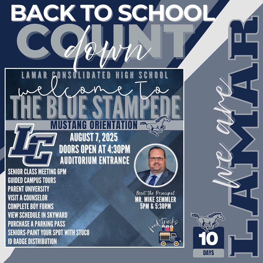 THELamarCHS's tweet image. π BACK TO SCHOOL COUNTDOWN BEGINS NOW!
Weβre just days away from the start of the 2025-2026 school year!
Stay tuned each day as we drop tips, reminders, and important info to help you prepare for a great year at LCHS. π
#BackToSchoolCountdown #BlueStampede