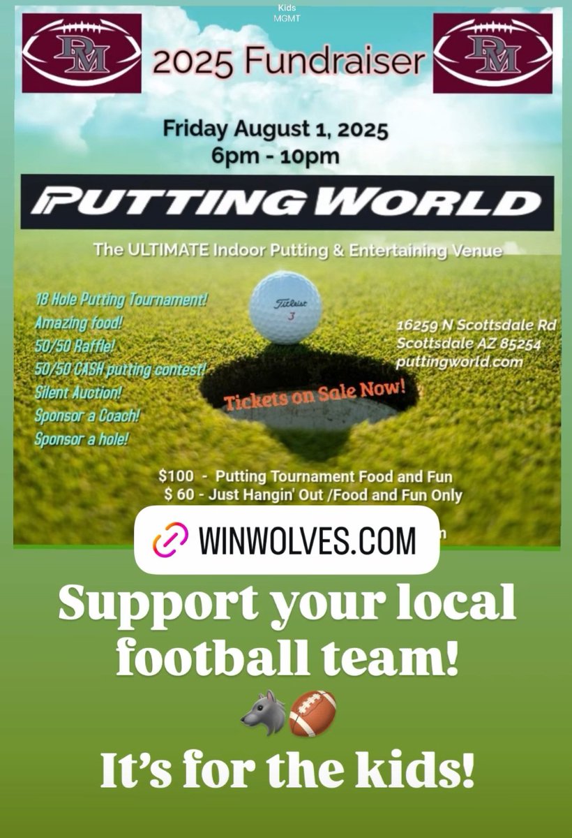The countdown to opening kickoff is at 32 days. This is also the last day to purchase tickets for our Putting World event at winwolves.com.