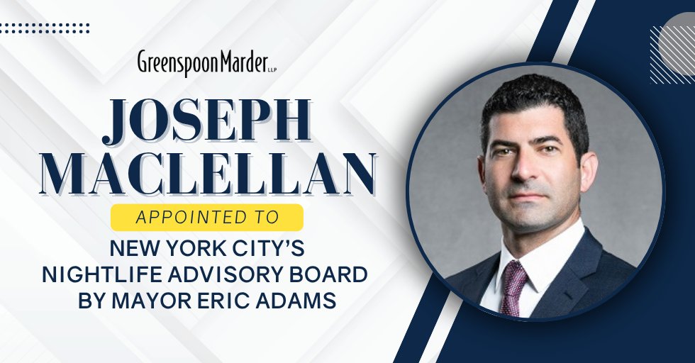We’re proud to announce that our partner Joseph MacLellan of the Hospitality, Alcohol &amp; Leisure Industry Group has been appointed to the New York City Nightlife Advisory Board by Mayor Eric Adams! 

Learn more: ow.ly/Jzkf50Wvuz1

#NYCNightlife #HospitalityLaw #NYC