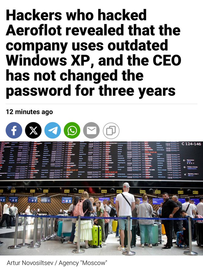 Hackers who hacked Aeroflot said that the company still uses outdated Windows XP, and the CEO has not changed his password for three years