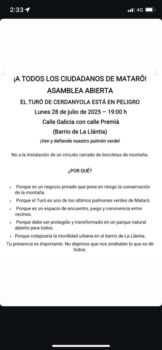 mireiacamacho75's tweet image. 🏔️Concentració veïnal aquesta tarda per a defensar el Turó de Cerdanyola.
📍A les 19h al carrer Galícia
#Mataró